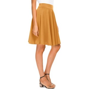 Women's Basic Stretch Midi Skirt - Versatile High Waist Flared Casual Skirt Turmeric-long - 1 of 4