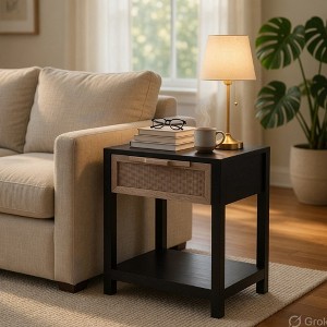 Royal Hampton 22 Inch Side End Table, Natural Brown Rattan Front