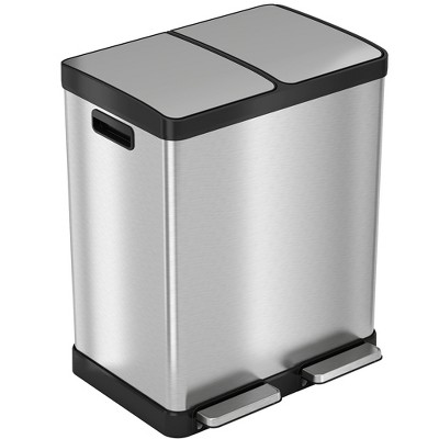 iTouchless Step Pedal Kitchen Trash Can and Recycle Bin Combo with AbsorbX Odor Filter and Removable Inner Buckets 16 Gallon Stainless Steel