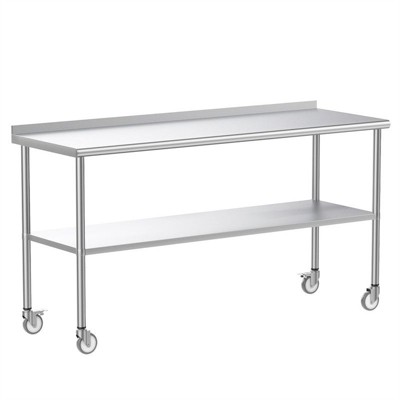 Winado 72 in. Stainless Steel Table With Undershelf, Backsplash and Wheels