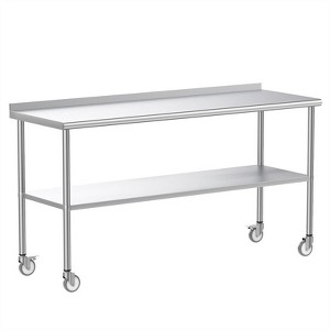 Karl Home Stainless Steel Table With Undershelf, Backsplash and Wheels - 1 of 4