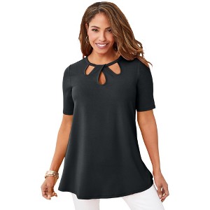 Jessica London Women's Plus Size Stretch Knit Cutout Swing Tunic - 1 of 4