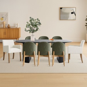 9-Piece Oval Dining Table Set, 79'' Black Pedestal Table with 6 Armless & 2 Armrest Upholstered Chairs, Modern Dining Room Set-Maison Boucle - 1 of 4