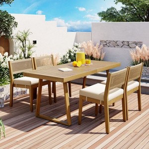 Carrie 5-Piece Acacia Wood Patio Dining Set, Outdoor Furniture with Dining Table and Chair Set, Thick Cushions - Maison Boucle - 1 of 4