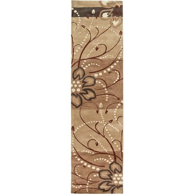 Mark & Day Gibbons 3'x12' Runner Tufted Indoor Area Rugs Camel: Stain-Resistant Wool, Modern Floral, Pet Friendly