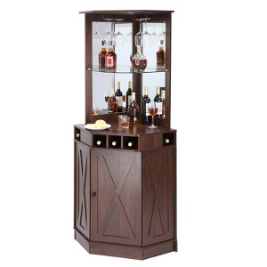 VEVOR Corner Industrial Bar Cabinet, Wine Table for Liquor & Glasses, Sideboard Buffet Cabinet with Glass Holder, Black Walnut - 1 of 4