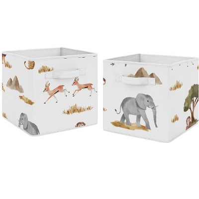 Multicolor Jungle Animals Fabric Storage Bins Set of 2