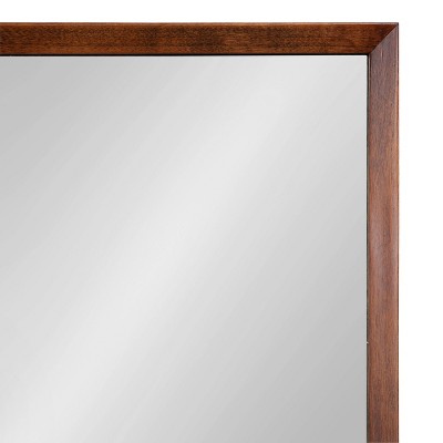 Walnut Wood Framed Rectangular Wall Mirror with Hooks