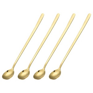 Unique Bargains Reusable Stainless Steel Long Handle Spoons for Stirring Cocktail 4 Pcs - 1 of 4