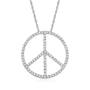 Ross-Simons 1.00 ct. t.w. Diamond Peace Sign Pendant Necklace in Sterling Silver - 1 of 3