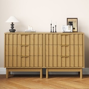Heynemo 3 Drawer Dresser, Modern Chest of Drawers with Fluted Panel Design, Wooden Storage Nightstand Side Table with Chic Edge Pull - 1 of 4