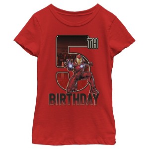 Girl's Marvel Iron Man 5th Birthday Action Pose T-Shirt - 1 of 4