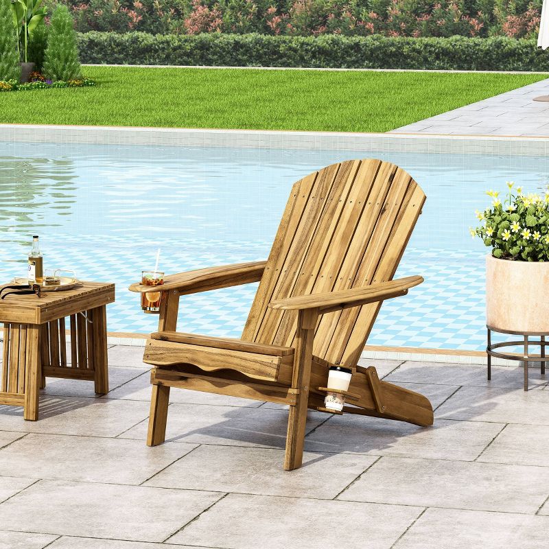 Bellwood Outdoor Acacia Wood Folding Adirondack Chair Natural - Christopher Knight Home, 4 of 10