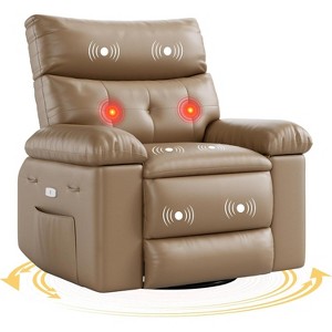 Swivel Electric Massage Chair, Rocking Recliner Chair with Vibration and Heating, Overstuffed Faux Leather Sofa W/USB, Power Glider - 1 of 4