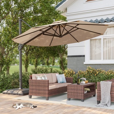 Sonkuki 11FT Outdoor Cantilever Patio Umbrella w/Base and Aluminium Pole, 360° Rotation and Infinite Canopy Angle Adjustment