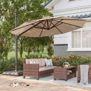 Sonkuki 11FT Outdoor Cantilever Patio Umbrella w/Base and Aluminium Pole, 360° Rotation and Infinite Canopy Angle Adjustment - 1 of 4