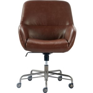 Forester Leather Office Chair Cognac Brown - Finch: Ergonomic, Padded Arms, Mid-Height Back, Metallic Base - 1 of 4