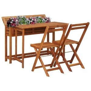 vidaXL Garden Planter Table with 2 Bistro Chairs Solid Acacia Wood - 1 of 4
