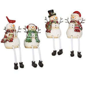 Glitter Striped Snowman 4 x 3 Resin Stone Christmas Shelf Sitter Figurines Set of 4 - 1 of 1