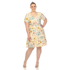 Plus Size Floral Short Sleeve Knee Length Dress - 1 of 4