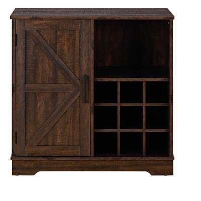 Vynxaria Bar Cabinet with Wine Rack & Barn Door - Buffet Sideboard with Drawer & Adjustable Shelves for Living Room & Dining Room