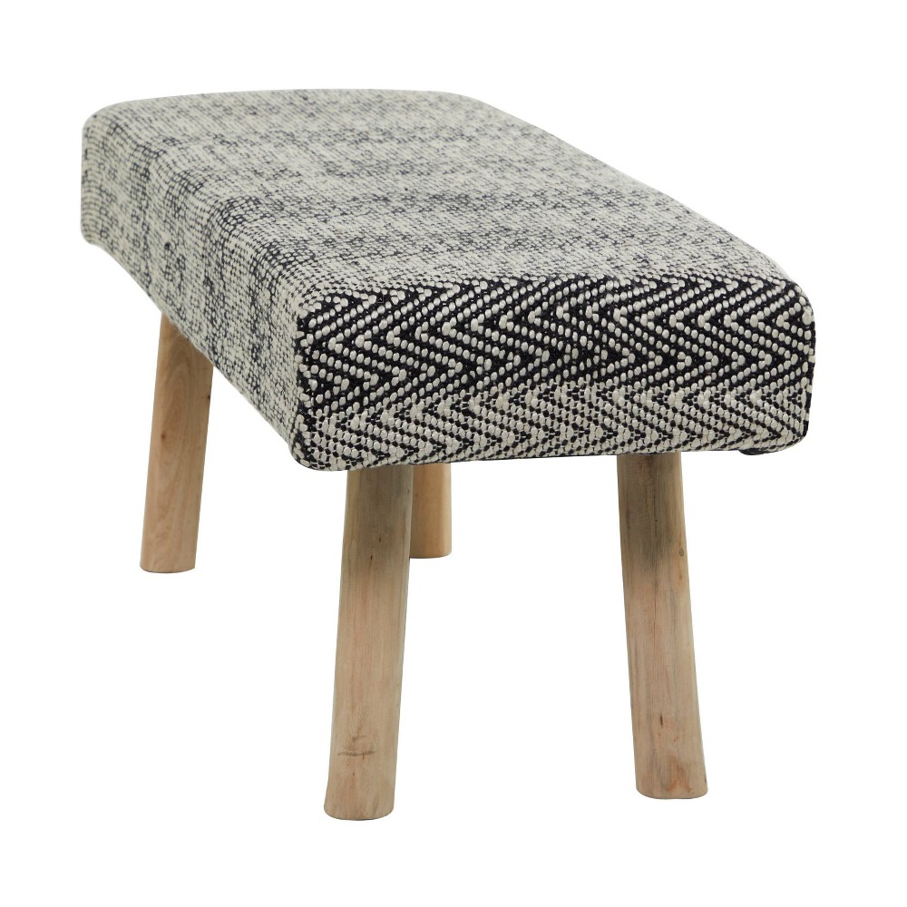 Photos - Chair Bohemian Wood Cotton Upholstered Bench Black - Olivia & May