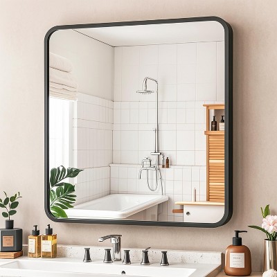 Square Bathroom Mirror for Over Sink, Modern Metal Frame Shatterproof Wall Mirror
