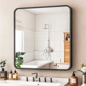 Square Bathroom Mirror for Over Sink, Modern Metal Frame Shatterproof Wall Mirror - 1 of 4