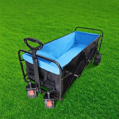 FURNIinspire Wheelbarrows And Lawn Carts Large Capacity Folding Cart Extender Wagon Cart, Lawn Cart For Picnic, Shopping, Black And Blue, 53“*21"*41"