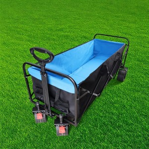 FURNIinspire Wheelbarrows And Lawn Carts Large Capacity Folding Cart Extender Wagon Cart, Lawn Cart For Picnic, Shopping, Black And Blue, 53“*21"*41" - 1 of 4