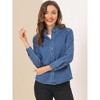 Allegra K Women's Classic Long Sleeve Loose Fit Button Up Denim Shirt - 2 of 4