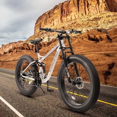 26 inch Mountain Bike,Full-Suspension 21 Speeds Drivetrain with Disc-Brake MTB Bicycle, 26*4" Fat tire Bike for Men