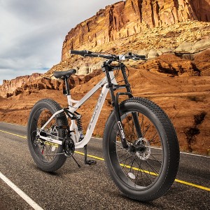 26 inch Mountain Bike,Full-Suspension 21 Speeds Drivetrain with Disc-Brake MTB Bicycle, 26*4" Fat tire Bike for Men - 1 of 4