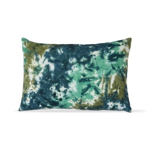 tagltd 24"x 16" Blue Tie Dye Lumbar Cotton Accent Decorative Throw Pillow Poly Filled Removable Insert Rectangle - 1 of 3