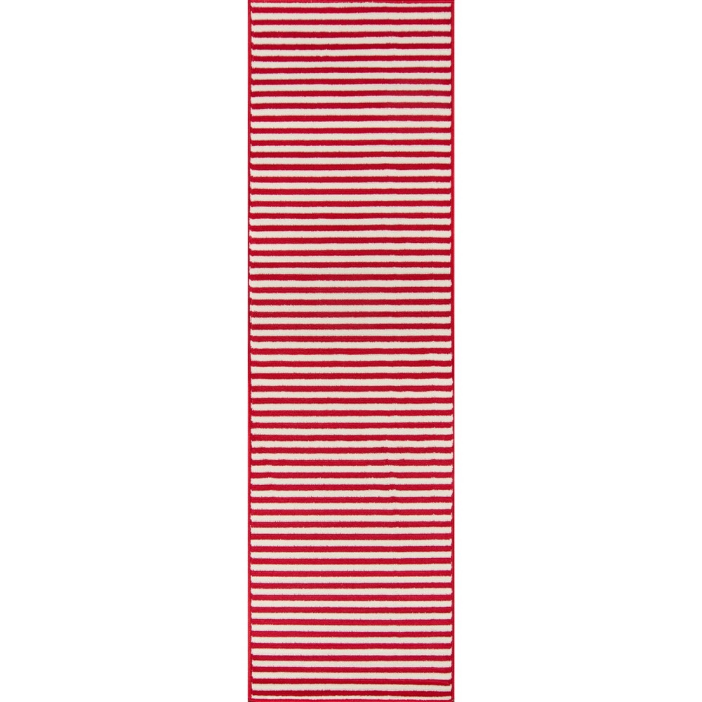 2'3inx7'6in Runner Indoor/Outdoor Stripes Area Rug - Red