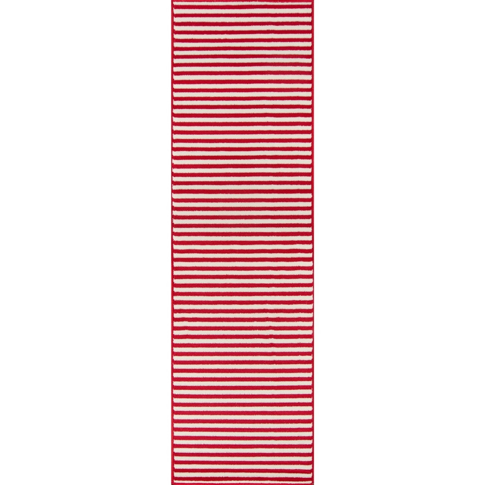 2'3inx7'6in Runner Indoor/Outdoor Stripes Area Rug - Red