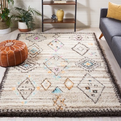 Ivory Wool Hand-Knotted Textured Rectangular Area Rug, 5' x 8'