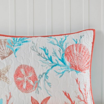 Ivory Cotton Reversible Full Quilt Set with Throw Pillows