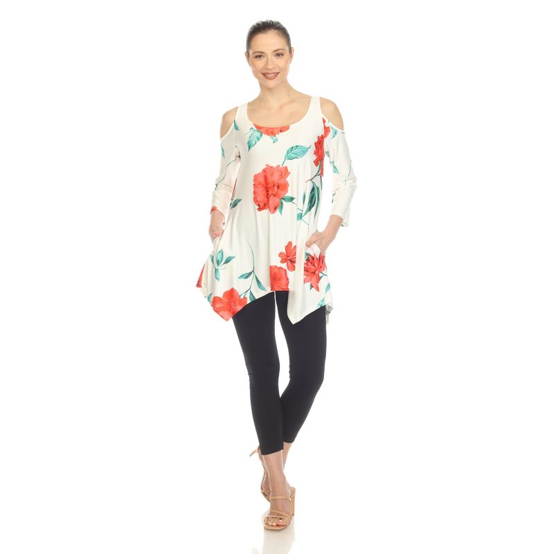 Women's Floral Printed Cold Shoulder Tunic - White Mark, 5 of 6