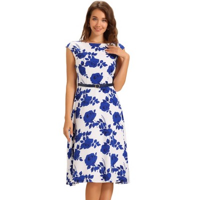 INSPIRE CHIC Women's Floral Cocktail Cap Sleeve Belt A-Line 50s Vintage Dresses