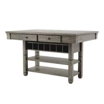 HOMES: Inside + Out 60" Goldspark Transitional 2 Shelf Counter Height Table with Drawers and Wine Storage Gray
