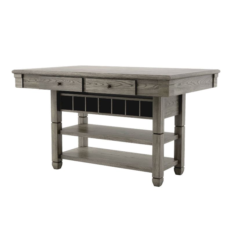 HOMES: Inside + Out 60&#34; Goldspark Transitional 2 Shelf Counter Height Table with Drawers and Wine Storage Gray, 1 of 10