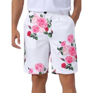 INSPIRE CHIC Men's Flat Front Button Down Zipper Business Floral Printed Shorts - 1 of 4