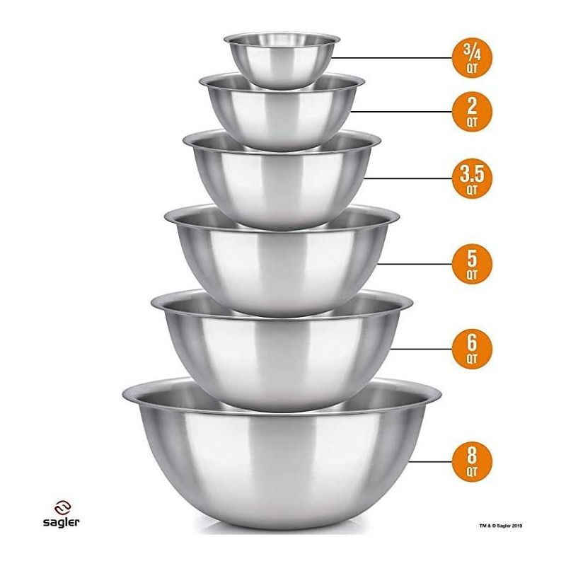 Mixing Bowls Set of 6 Stainless Steel Mirror Polished Bowls for Serving and Cooking - HomeItUsa, 2 of 8