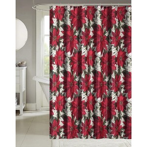 Kate Aurora Holiday Living Sparkle Christmas Lush Poinsettia Fabric Shower Curtain - 1 of 1