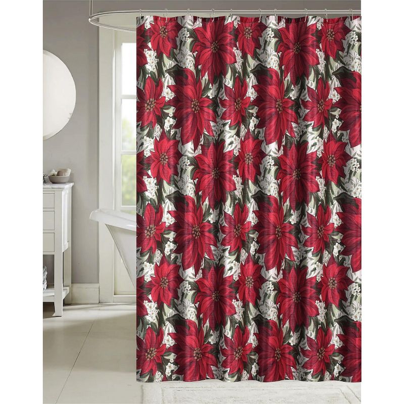 Kate Aurora Holiday Living Sparkle Christmas Lush Poinsettia Fabric Shower Curtain, 1 of 2