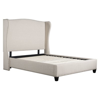 Wing Back Upholstered Queen Bed - Beige - ZM Home