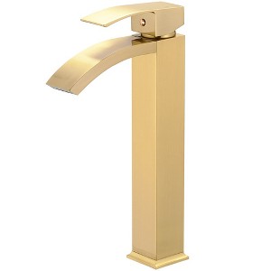 BWE Waterfall Single Hole Single Handle Bathroom Vessel Sink Faucet in Brushed Gold - 1 of 4