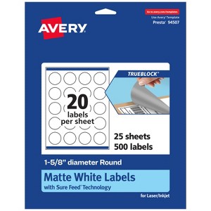 Avery TrueBlock Matte White Paper Labels,  1-5/8" diameter Round - 1 of 4
