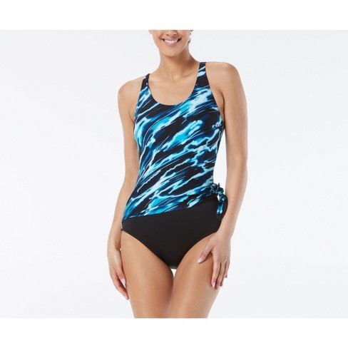 Gabar Draped Tank One Piece Swimsuit, Deep Sea - image 1 of 2